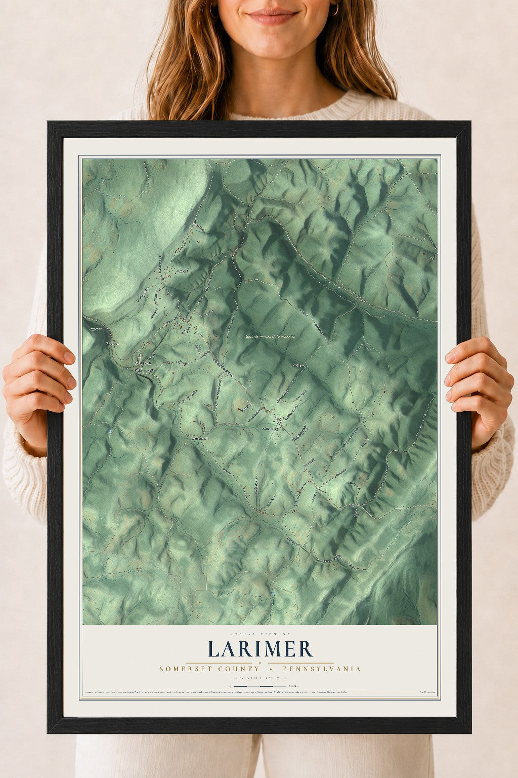 Map of Larimer, Somerset County, Pennsylvania, 18 x 24 inch print in a black wood frame