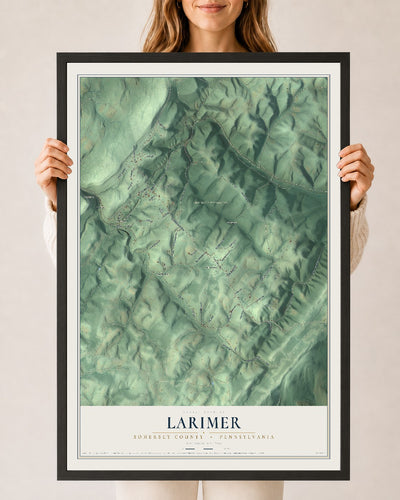 Map of Larimer, Somerset County, Pennsylvania, 24 x 36 inch print in a black wood frame
