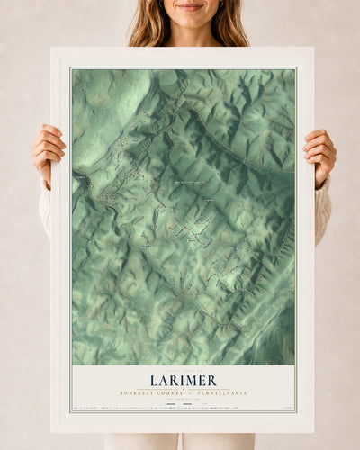 Map of Larimer, Somerset County, Pennsylvania, 24 x 36 inch print in a white wood frame