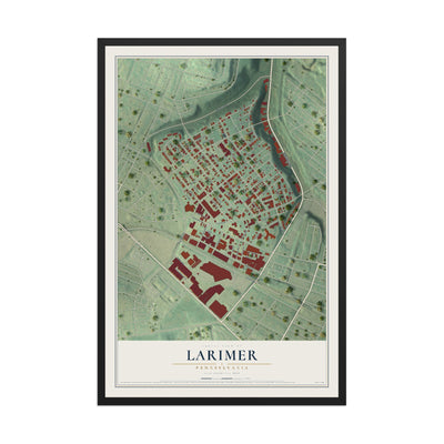 Map of Larimer, Pennsylvania, 12 x 18 inch print in a black wood frame