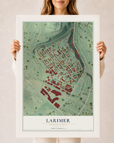Map of Larimer, Pennsylvania, 24 x 36 inch print in a white wood frame