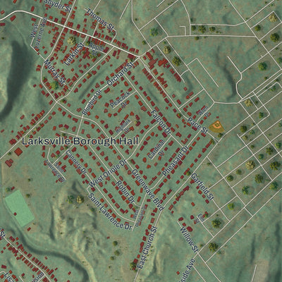 Close-up of the map of Larksville, Pennsylvania print showing street and building detail
