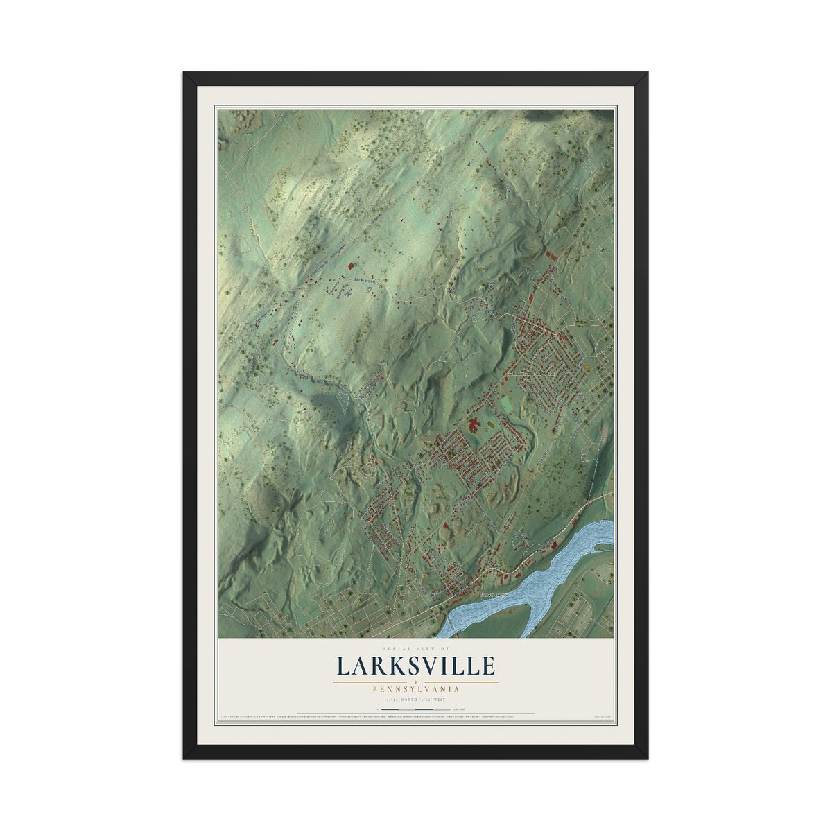Map of Larksville, Pennsylvania, 12 x 18 inch print in a black wood frame