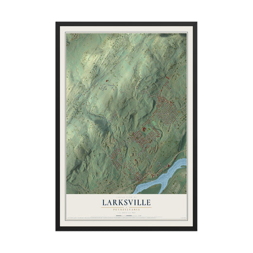 Map of Larksville, Pennsylvania, 12 x 18 inch print in a black wood frame