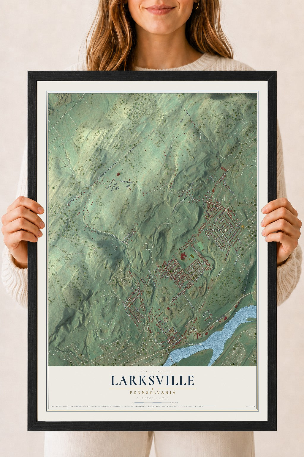 Map of Larksville, Pennsylvania, 18 x 24 inch print in a black wood frame