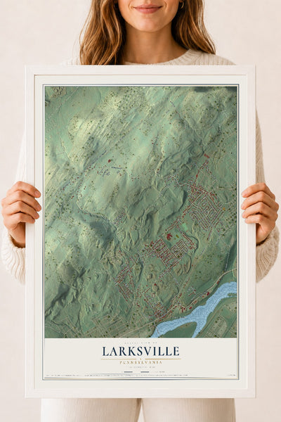 Map of Larksville, Pennsylvania, 18 x 24 inch print in a white wood frame