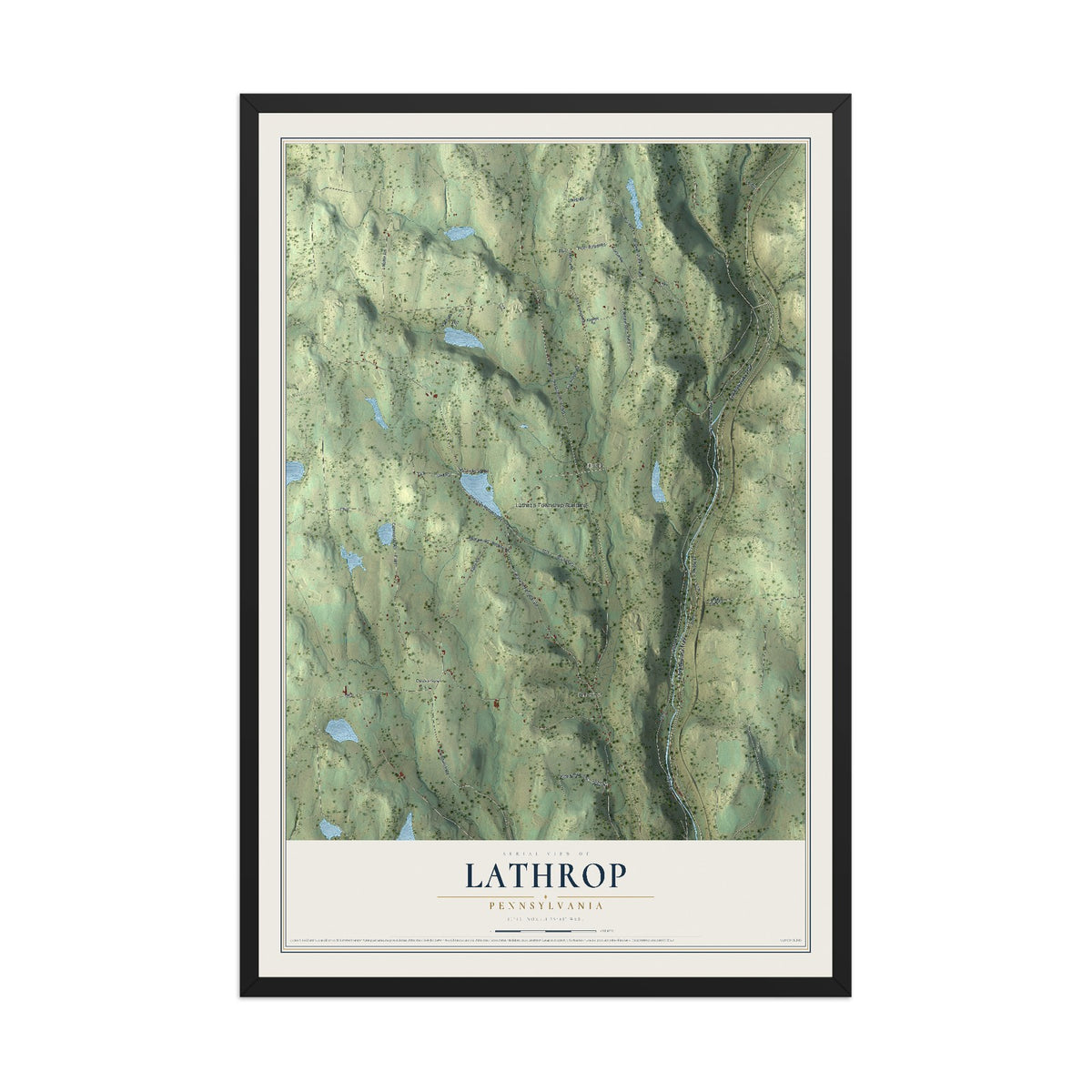 Map of Lathrop, Pennsylvania, 12 x 18 inch print in a black wood frame