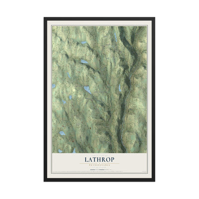 Map of Lathrop, Pennsylvania, 12 x 18 inch print in a black wood frame