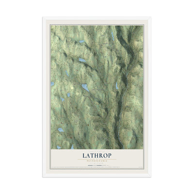 Map of Lathrop, Pennsylvania, 12 x 18 inch print in a white wood frame