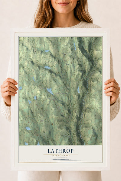 Map of Lathrop, Pennsylvania, 18 x 24 inch print in a white wood frame