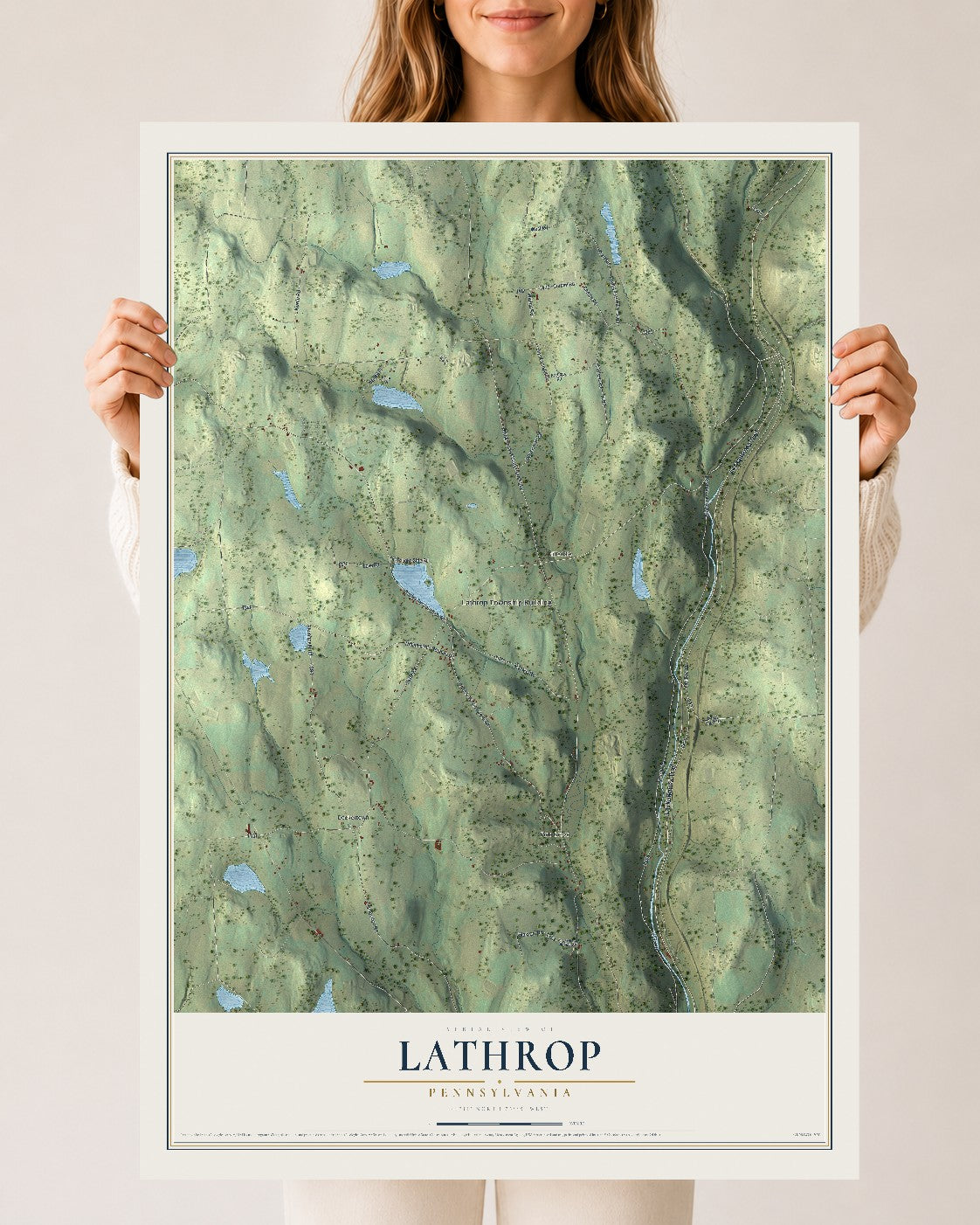 Map of Lathrop, Pennsylvania, 24 x 36 inch unframed archival matte print