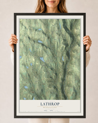 Map of Lathrop, Pennsylvania, 24 x 36 inch print in a black wood frame