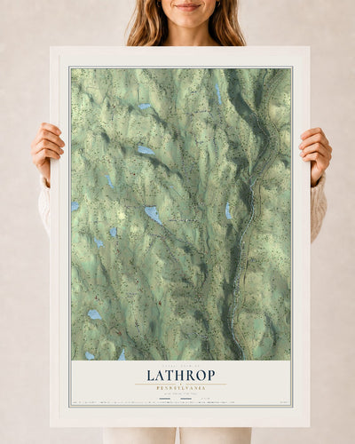 Map of Lathrop, Pennsylvania, 24 x 36 inch print in a white wood frame