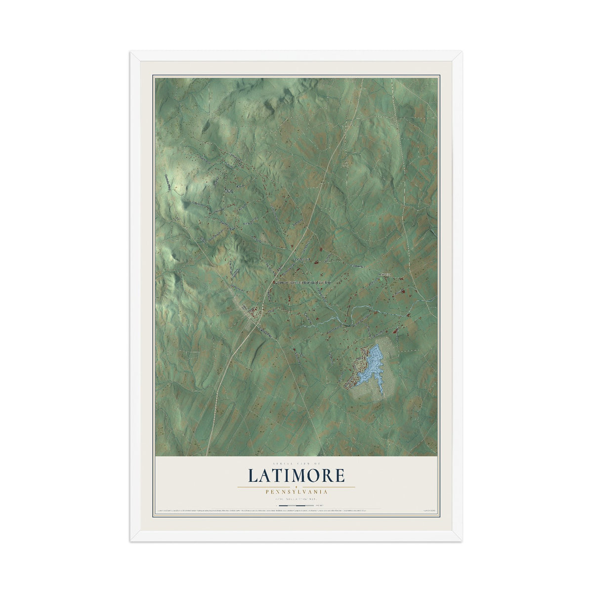 Map of Latimore, Pennsylvania, 12 x 18 inch print in a white wood frame