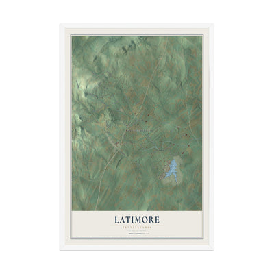 Map of Latimore, Pennsylvania, 12 x 18 inch print in a white wood frame