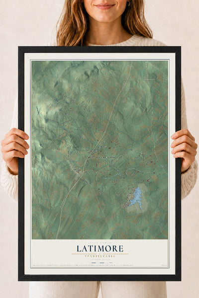 Map of Latimore, Pennsylvania, 18 x 24 inch print in a black wood frame