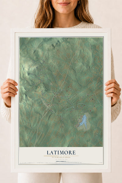 Map of Latimore, Pennsylvania, 18 x 24 inch print in a white wood frame