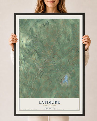 Map of Latimore, Pennsylvania, 24 x 36 inch print in a black wood frame