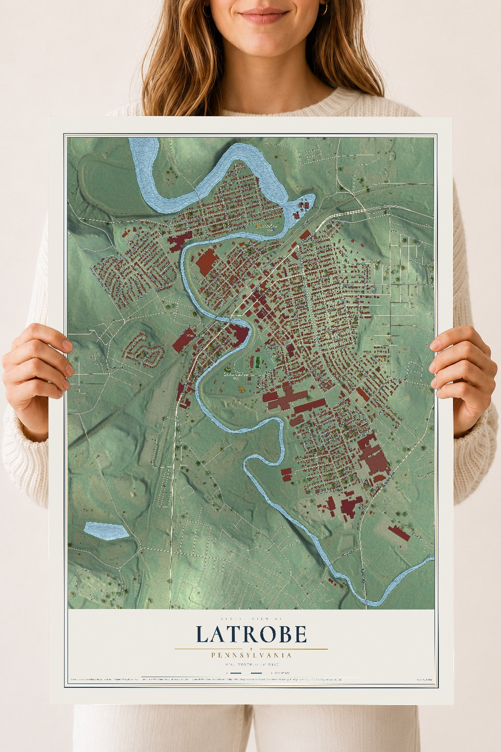 Map of Latrobe, Pennsylvania, 18 x 24 inch unframed archival matte print