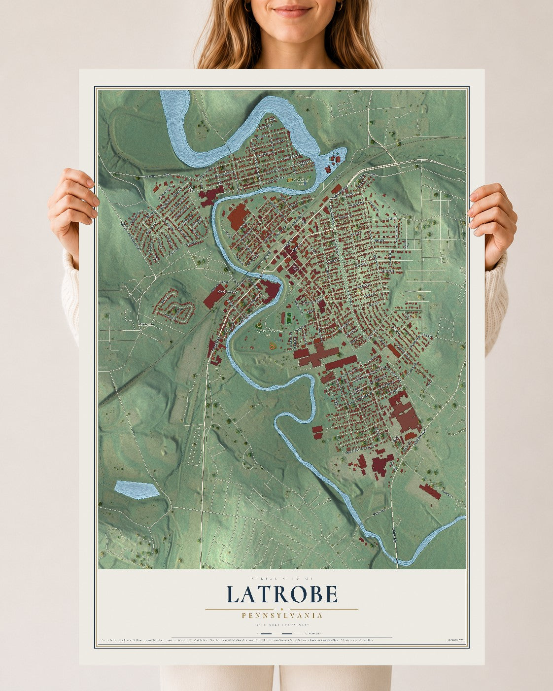 Map of Latrobe, Pennsylvania, 24 x 36 inch unframed archival matte print