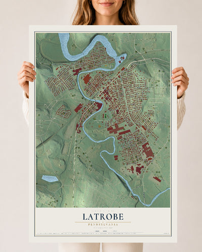 Map of Latrobe, Pennsylvania, 24 x 36 inch unframed archival matte print