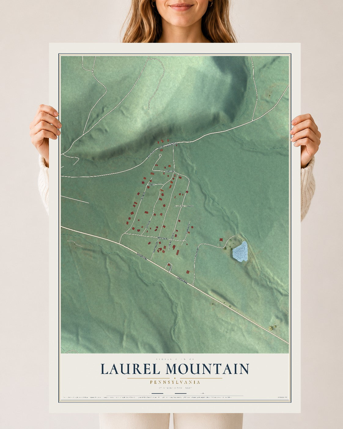 Map of Laurel Mountain, Pennsylvania, 24 x 36 inch unframed archival matte print