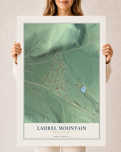 Map of Laurel Mountain, Pennsylvania, 24 x 36 inch print in a white wood frame