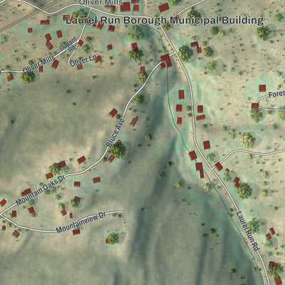 Close-up of the map of Laurel Run, Pennsylvania print showing street and building detail