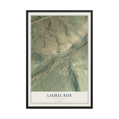 Map of Laurel Run, Pennsylvania, 12 x 18 inch print in a black wood frame