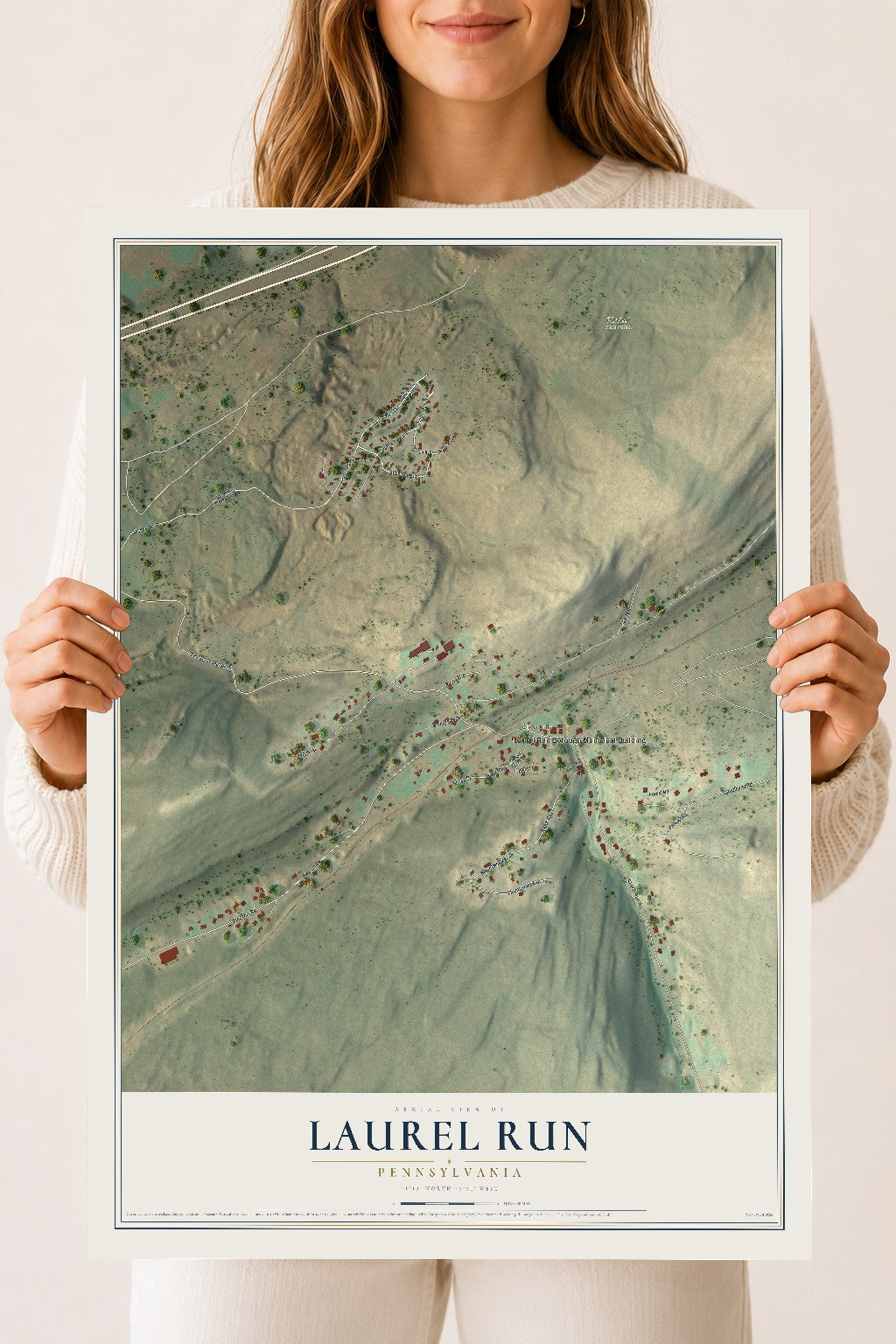 Map of Laurel Run, Pennsylvania, 18 x 24 inch unframed archival matte print
