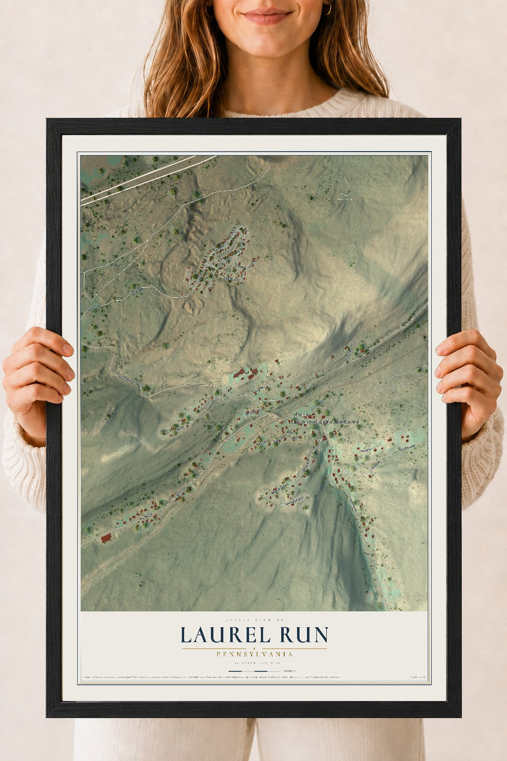 Map of Laurel Run, Pennsylvania, 18 x 24 inch print in a black wood frame