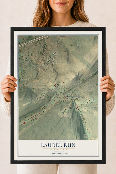 Map of Laurel Run, Pennsylvania, 18 x 24 inch print in a black wood frame