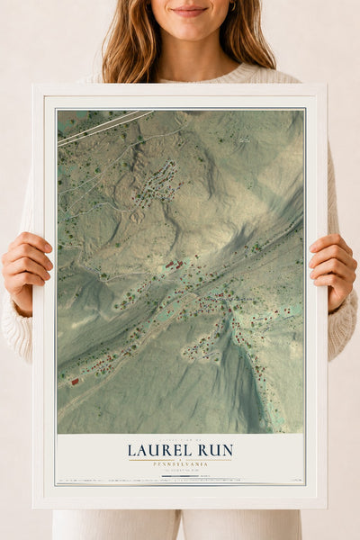 Map of Laurel Run, Pennsylvania, 18 x 24 inch print in a white wood frame