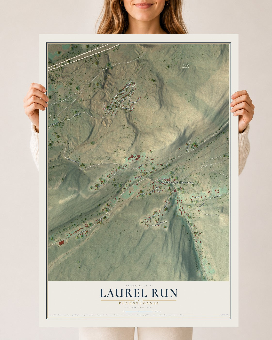 Map of Laurel Run, Pennsylvania, 24 x 36 inch unframed archival matte print
