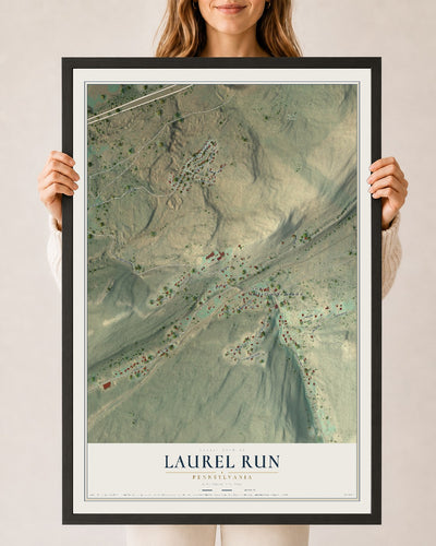 Map of Laurel Run, Pennsylvania, 24 x 36 inch print in a black wood frame