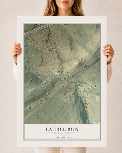 Map of Laurel Run, Pennsylvania, 24 x 36 inch print in a white wood frame