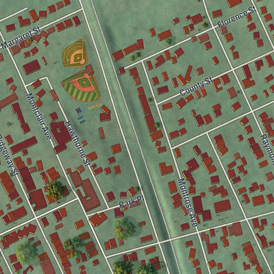 Close-up of the map of Laureldale, Pennsylvania print showing street and building detail