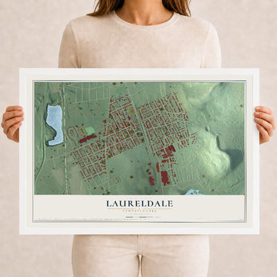 Map of Laureldale, Pennsylvania, 12 x 18 inch print in a white wood frame