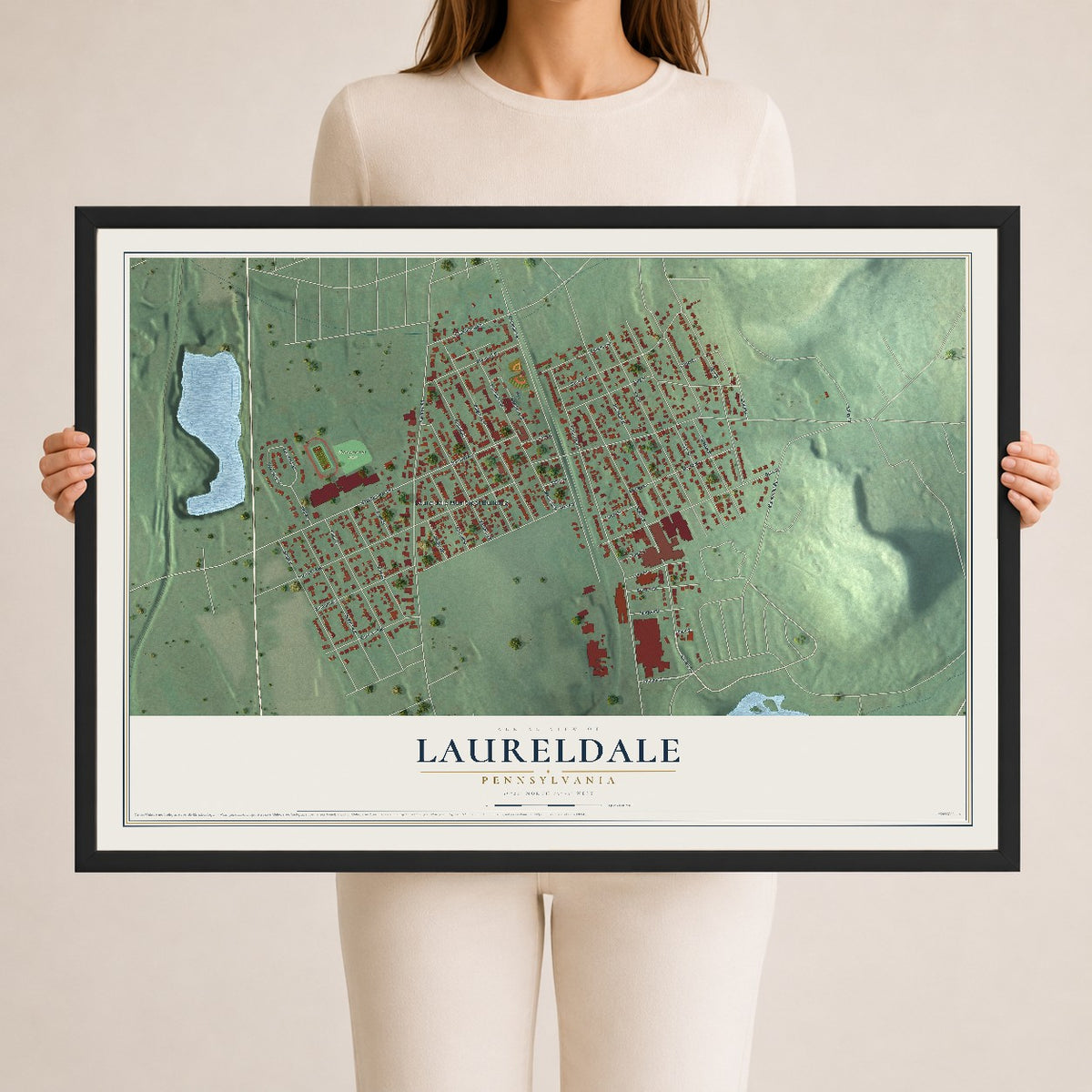 Map of Laureldale, Pennsylvania, 24 x 36 inch print in a black wood frame