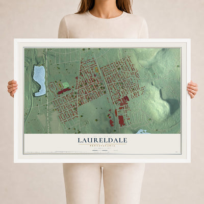 Map of Laureldale, Pennsylvania, 24 x 36 inch print in a white wood frame