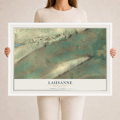 Map of Lausanne, Pennsylvania, 24 x 36 inch print in a white wood frame