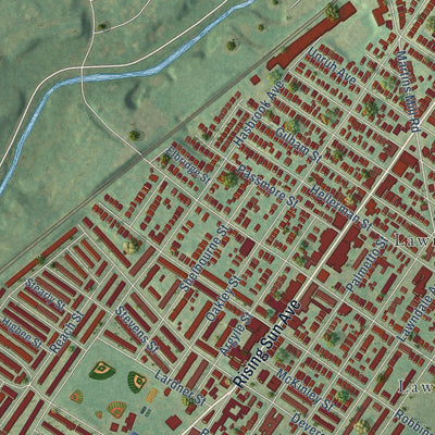 Close-up of the map of Lawncrest, Pennsylvania print showing street and building detail