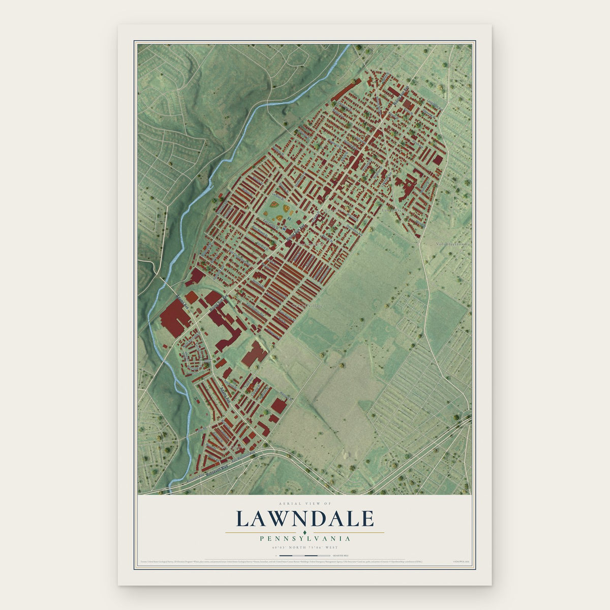 Lawndale, Pennsylvania map print, the full design