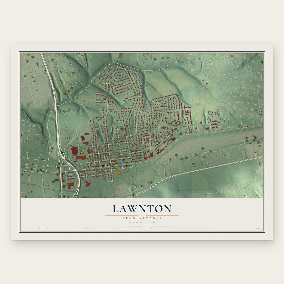 Lawnton, Pennsylvania map print, the full design