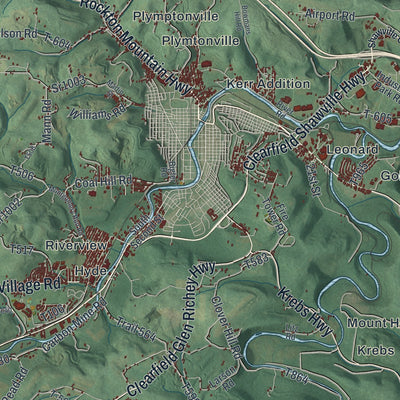 Close-up of the map of Lawrence, Clearfield County, Pennsylvania print showing street and building detail
