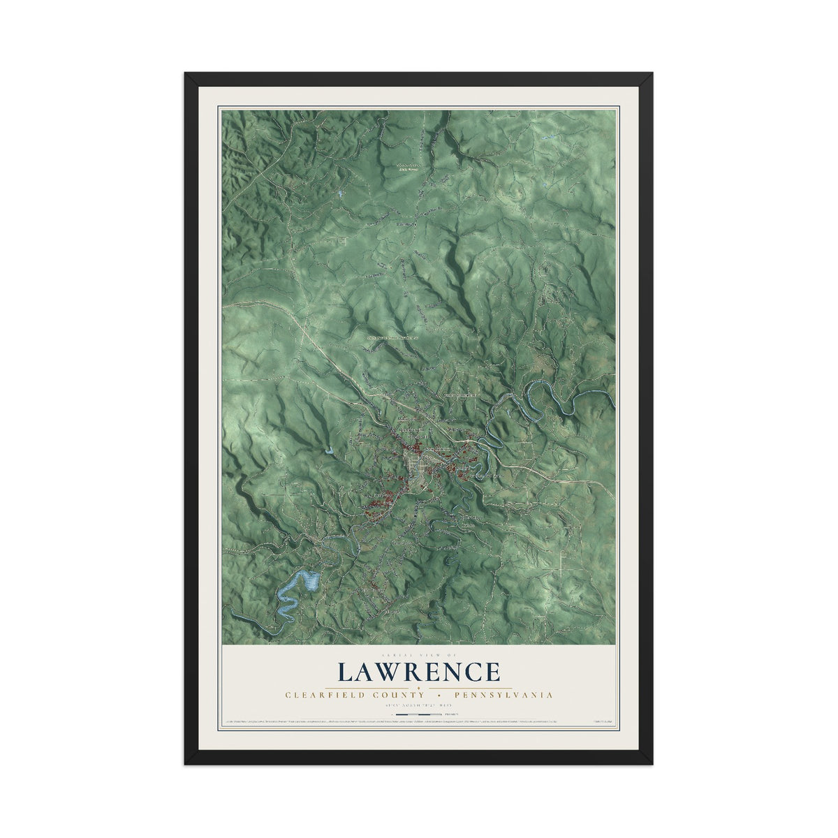 Map of Lawrence, Clearfield County, Pennsylvania, 12 x 18 inch print in a black wood frame