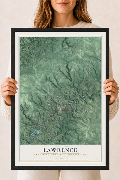 Map of Lawrence, Clearfield County, Pennsylvania, 18 x 24 inch print in a black wood frame