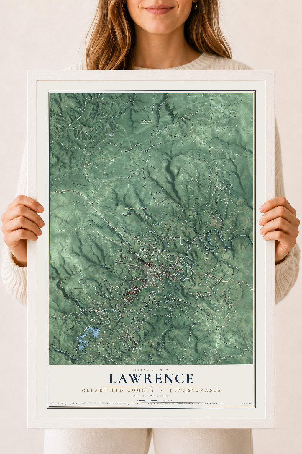 Map of Lawrence, Clearfield County, Pennsylvania, 18 x 24 inch print in a white wood frame