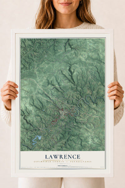 Map of Lawrence, Clearfield County, Pennsylvania, 18 x 24 inch print in a white wood frame