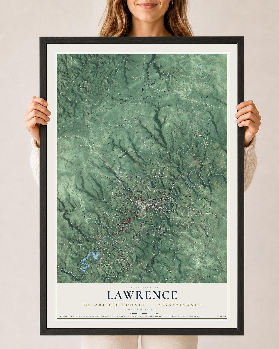 Map of Lawrence, Clearfield County, Pennsylvania, 24 x 36 inch print in a black wood frame